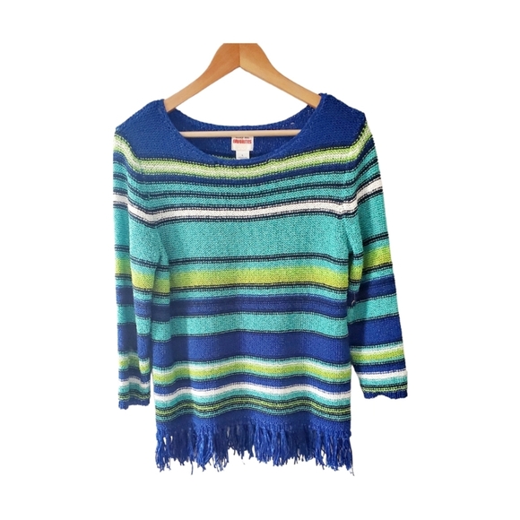 Ruby Rd. Green and Blue Striped Lightweight Sweater Size Large - Picture 1 of 4